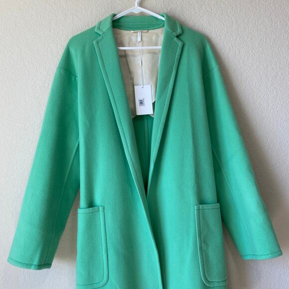 HELMUT LANG Single Breasted Belted Long Pea Coat Wool Cashmere XS Mint Green - Picture 3 of 10